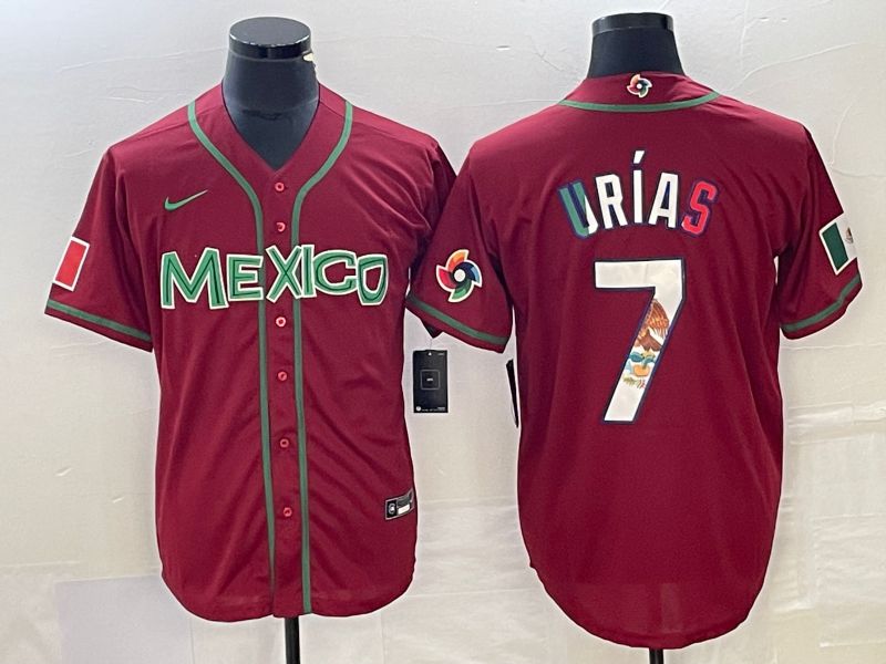 Men 2023 World Cub Mexico 7 Urias Red camo Nike MLB Jersey14